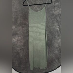 Express Ribbed Spaghetti Strap Bodycon Midi Dress / Dark Sage Green / XS